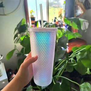 Iridescent multicolored tumbler straw cup lid blue purple trending 24 oz women's